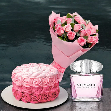 Valentine Gift For Her Roses, Cake & Perfume